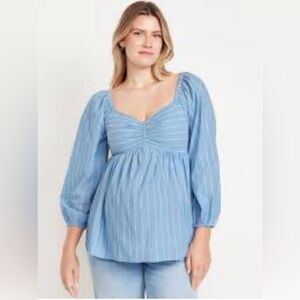 Old Navy Maternity Fit & Flare Top Striped Blue Balloon Sleeves Sz M